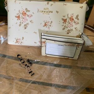 Coach zip Floral Crossbody chain bag & Coach Floral mini ID case with key ring
